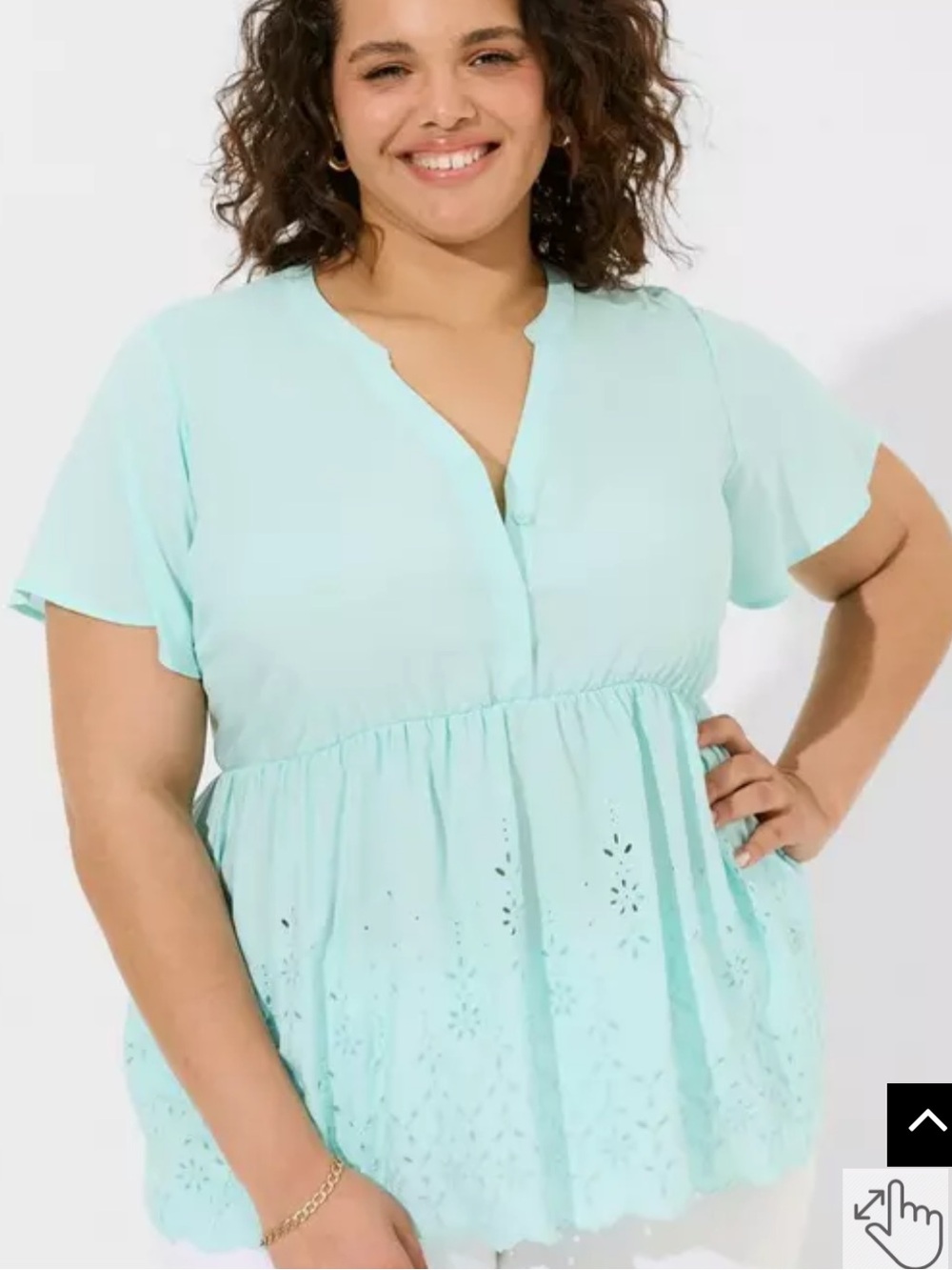 Torrid 4 Mint Aqua Babydoll Challis Embroidered Tiered Top Eyelet Floral 26
